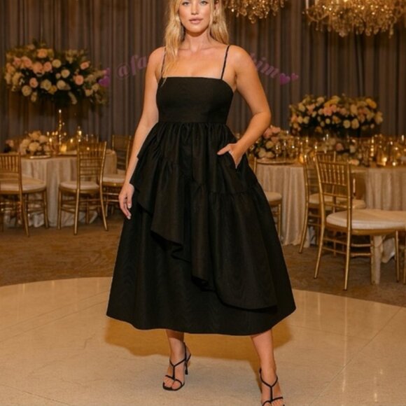 Kate Spade x Target Midi Dress Black Tiered Ruffle‎ Party Cocktail Coquette - Picture 1 of 3